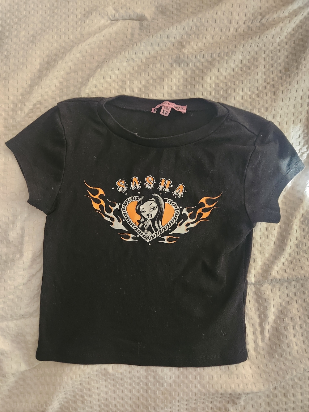 Dolls Kill  Sasha Graphic Tee with Orange Flame Heart
